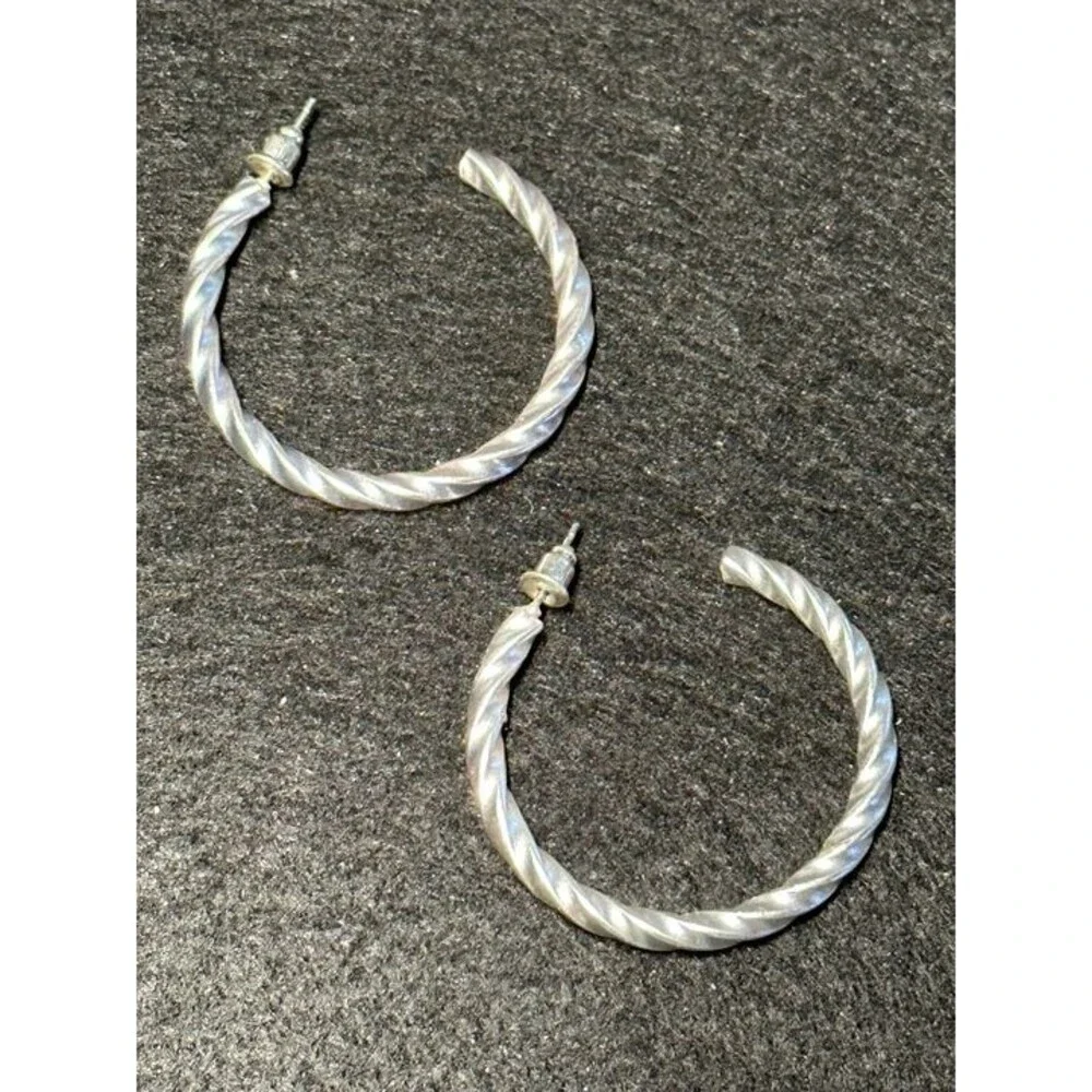 Sarah & Co Silver Tone Twisted Rope Hoop Earrings Boho Style New NWT